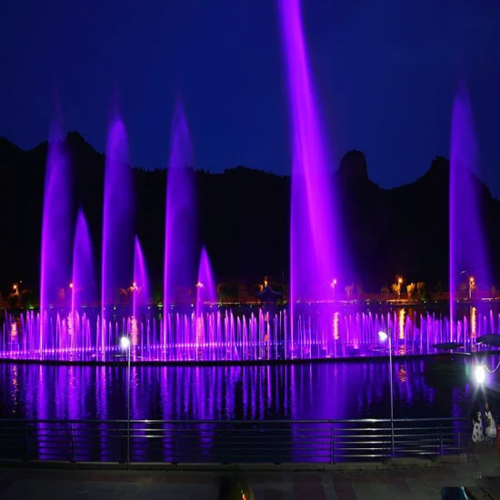 Fontana quadrata musicale Fontana a getto laminare in acciaio inossidabile Fontana esterna Fontana musicale danzante con spettacolo di luci laser, DMX521, RGB